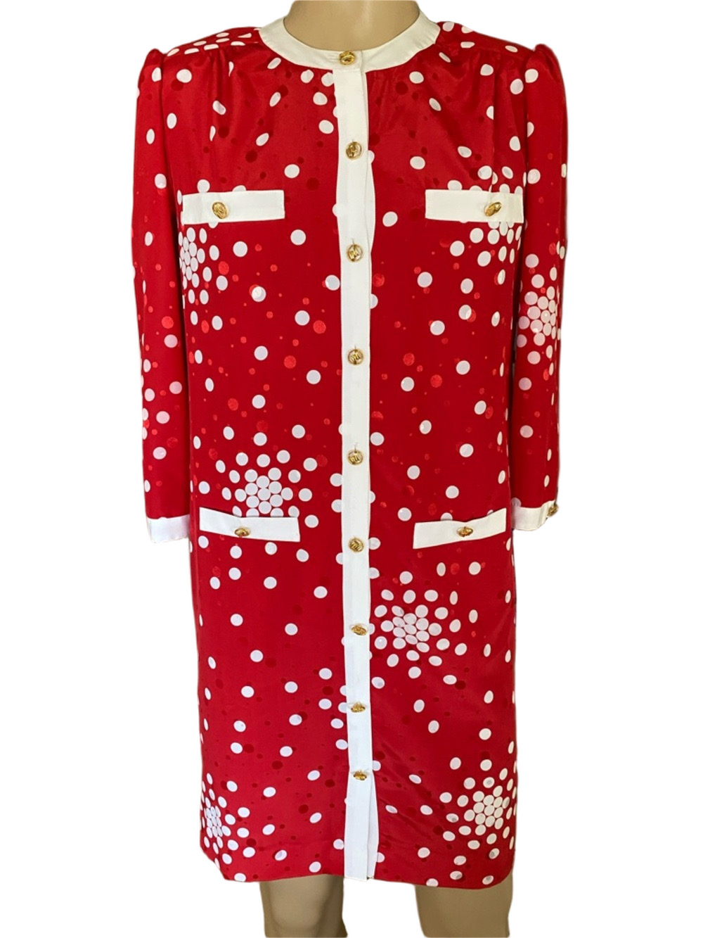 Adolfo Red vintage Polka Dot Dress with White Trim